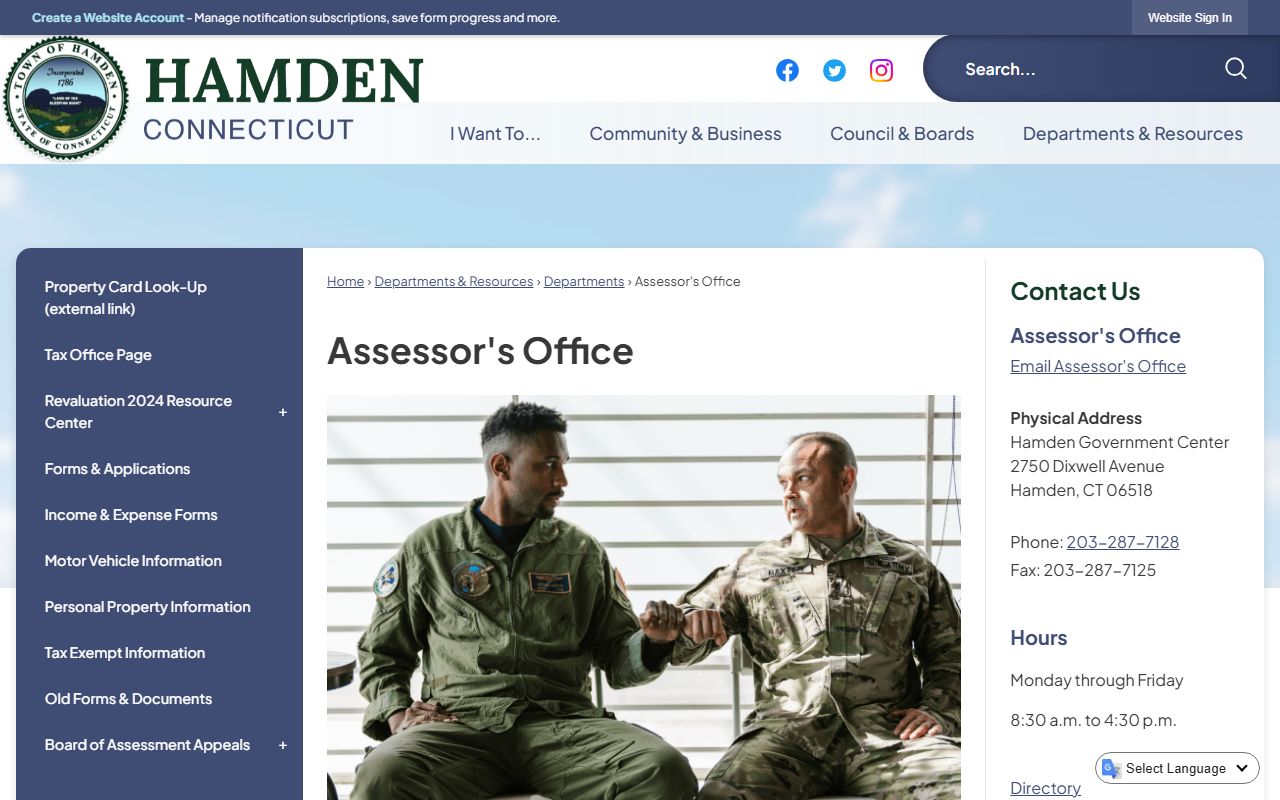 Hamden white pages Town Clerk page