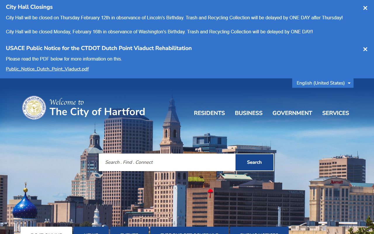 Hartford white pages city government homepage