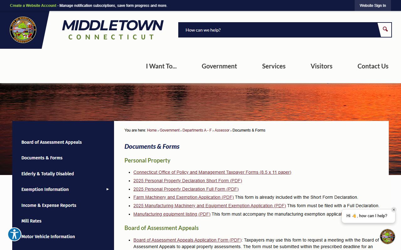 Middletown white pages Town Clerk page