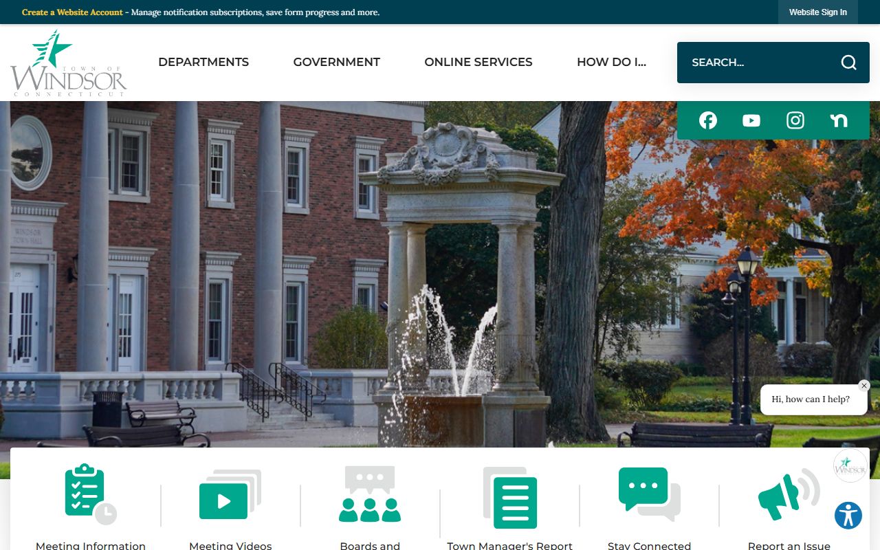 Windsor white pages Town Clerk office page