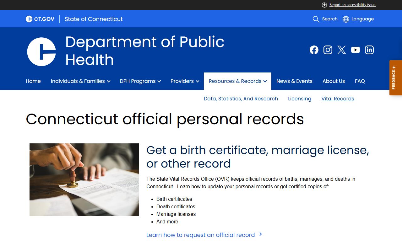 Connecticut DPH vital records white pages search