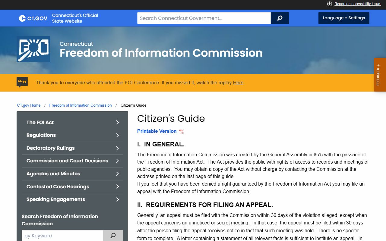 Connecticut FOI Citizens Guide white pages requests
