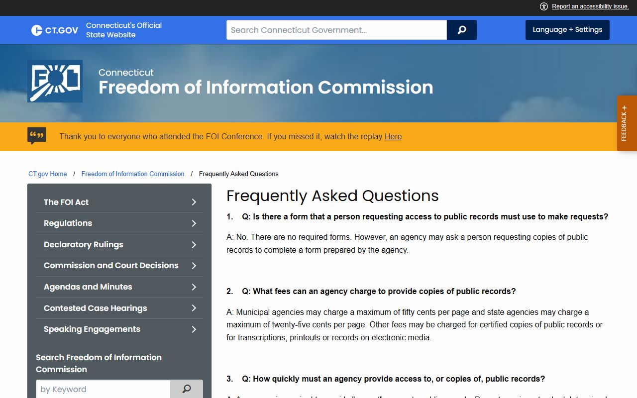 Connecticut FOI FAQ white pages records access